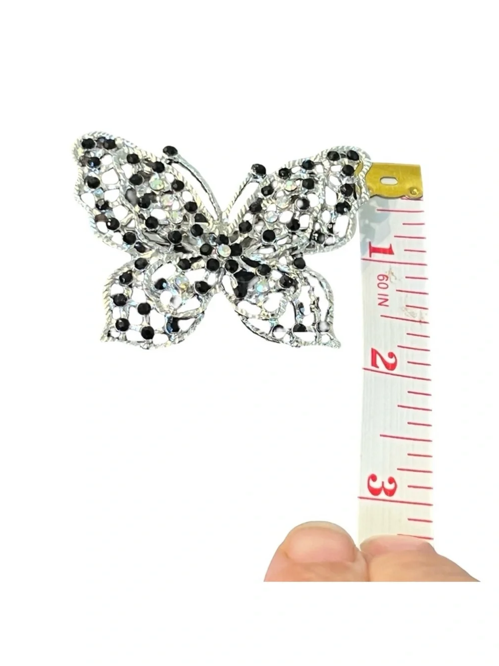 Silver Butterfly Brooch with Black and Iridescent Stones FINAL PRICE DROP